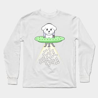 Funny furry dog is flying a ufo Long Sleeve T-Shirt